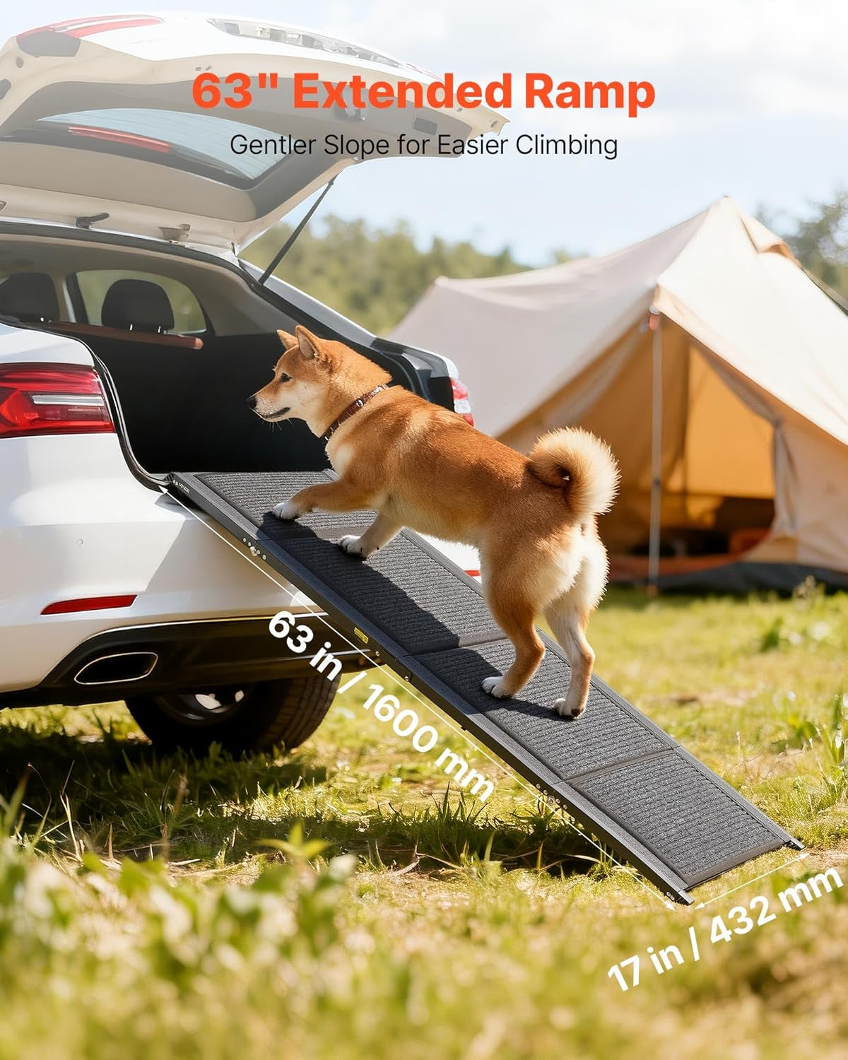 VEVOR Dog Ramp for Cars, 63" L X 17" W, Folding Pet Ramps for Medium & Large Dogs up to 250Lbs, Pet Stair Ramp with Non-Slip Felt Rug Surface, Portable Outdoor Dog Car Ramps for SUV & Truck