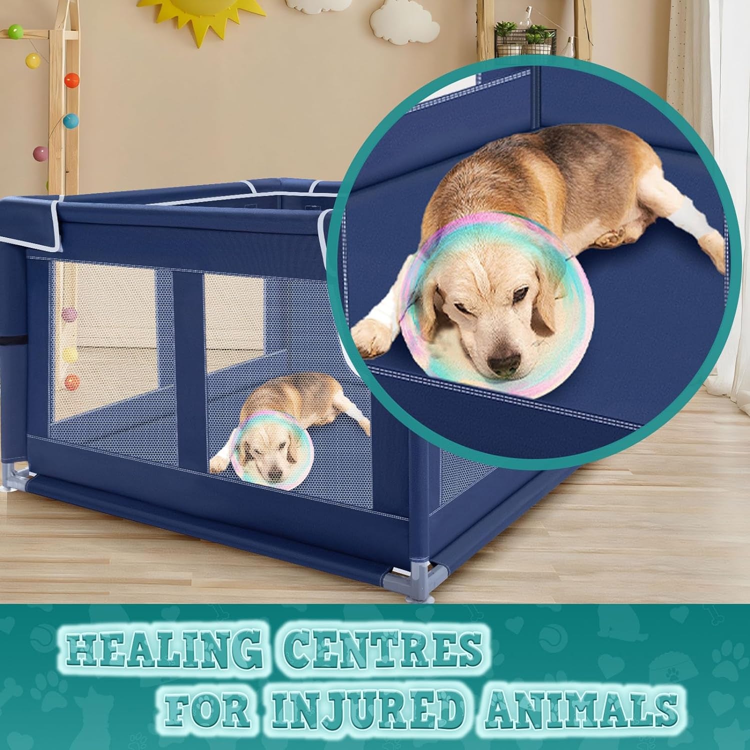 XVISHX 42X42 Inches Puppy Playpen with Gate, Dog Playpen for Puppies or Small Dogs, Dogfence Pet Playpen for Indoor & Outdoor, Sturdy Safety Dogpen with Thickened Fabric, High-Strength Nylon Wire Mesh