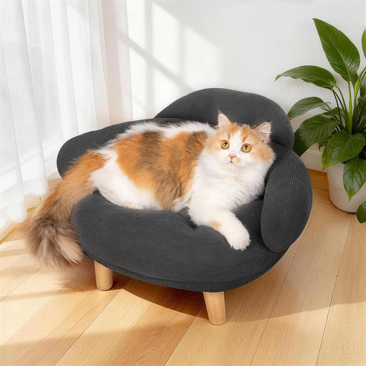 Gray Cat Sofa Bed, Furniture Style Pet Couch with Pine Wood Legs