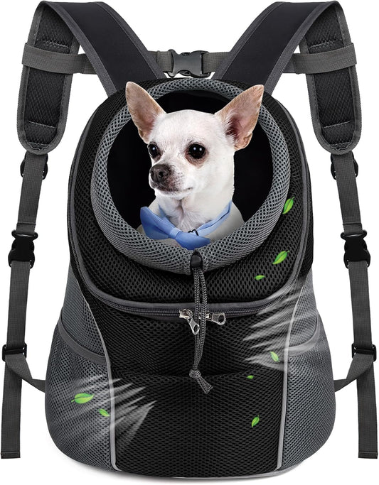 WOYYHO Pet Dog Carrier Backpack Small Dog Front Backpack Ventilated Dog Carrier Back Pack with Storage Pockets, Adjustable Straps & Safety Belt for Travel Hiking Outdoor (Size S: 2-4.5 Lbs, Black)