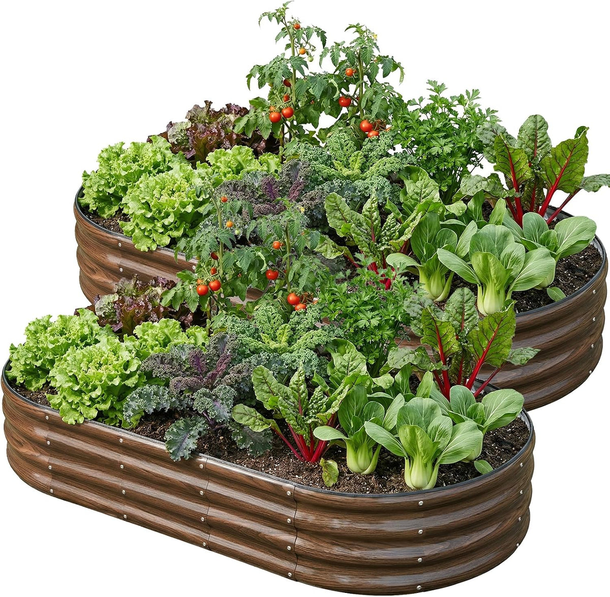 Snugniture 2 Pcs 6X3X1Ft Oval Metal Raised Garden Bed for Vegetables, Brown