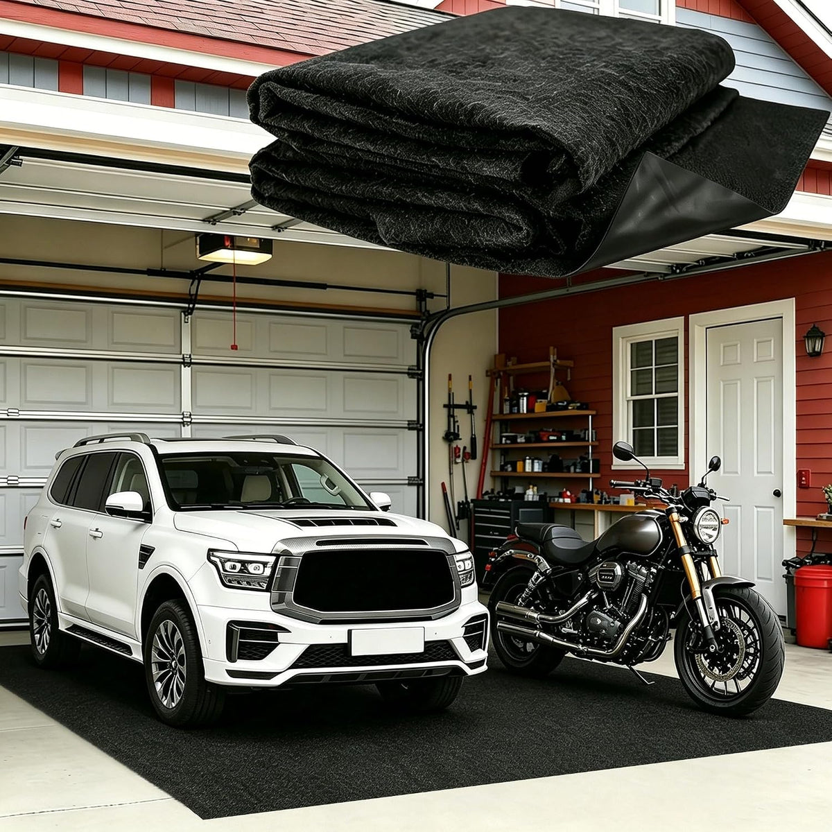 8'10"X22' Extra Large Garage Floor Mat – Oil Absorbent & Leak-Proof PE Backing, Heavy Duty Full Coverage Protector for Full-Size Trucks Suvs Rvs, Trimmable Non-Slip