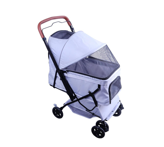 Pet Stroller (4 Wheels for Cats and Dogs) with Reversible Handle for Small and Medium Pets up to 33 Lbs.Silver