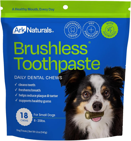 Ark Naturals Brushless Toothpaste Dog Dental Chews - Small Breeds (18 Ct)