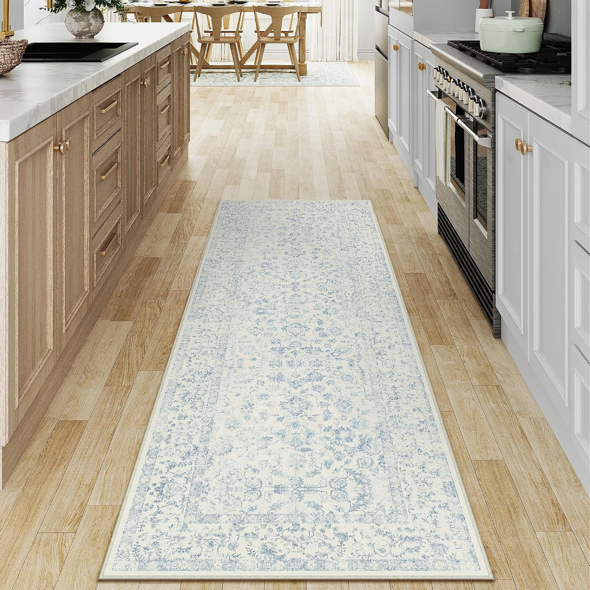Purecozy 2X6 Blue Runner Rug Washable Hallway Non Slip Kitchen Vintage