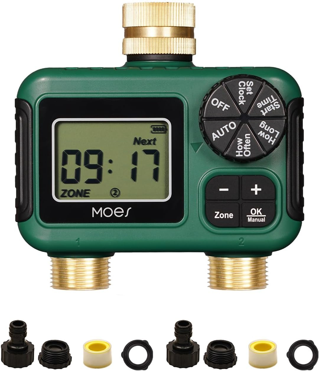 MOES 2 Zone Sprinkler Timer for Garden Hose,Brass Inlet &Outlet Water Timer