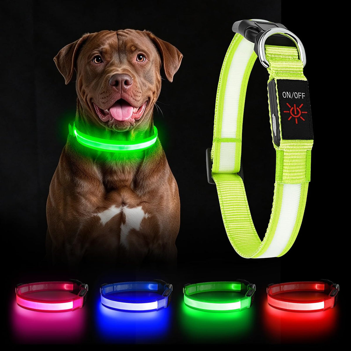 Light up Dog Collar Full Adjustable Dog Collar Safety Glowing(Green, Large)
