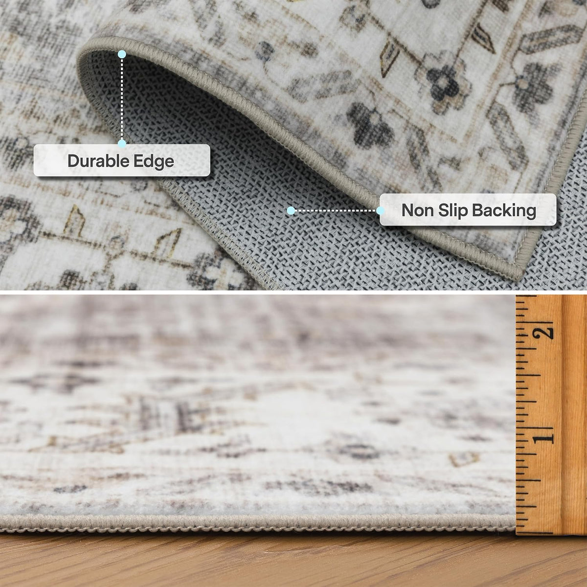 Realife Rugs Machine Washable Area Rug Runner - Living Room Bedroom Bathroom Kitchen Entryway Office - Padded Low Pile Stain Resistant Premium - Boho Farmhouse Vintage - Joy - Beige Ivory 2'6" X 8'
