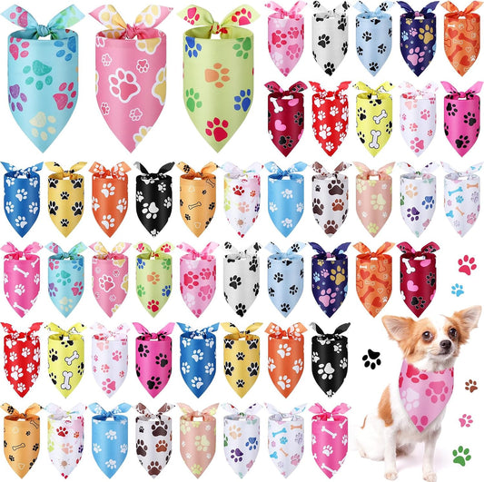 Abbylike 50 Pcs Paw Print Dog Bandanas Bulk, Halloween & Birthday Party