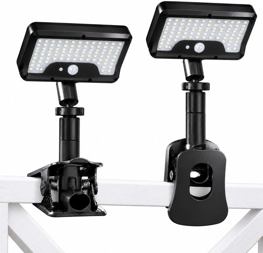 2 Pack Clip on Solar Lights Outdoor with Octopus Tripod, 92 Leds 3 Color Temps & Remote Control, Motion Sensor Fence Lights Solar Powered, IP65 Waterproof Security Light for Deck, Gutter, Camping