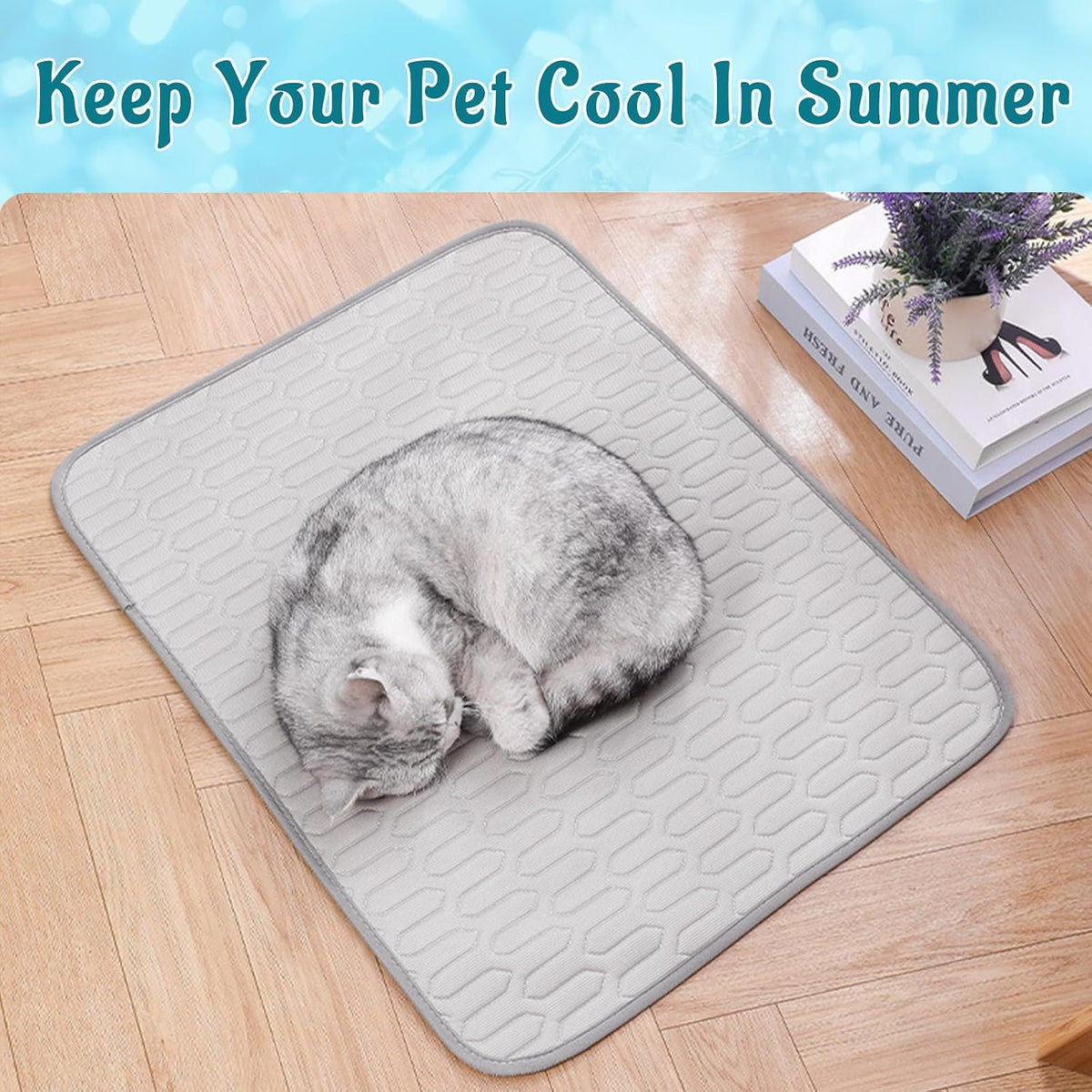 Cooling Mat for Dogs, No-Gel Ice Silk Pet Pad(Gray,L)