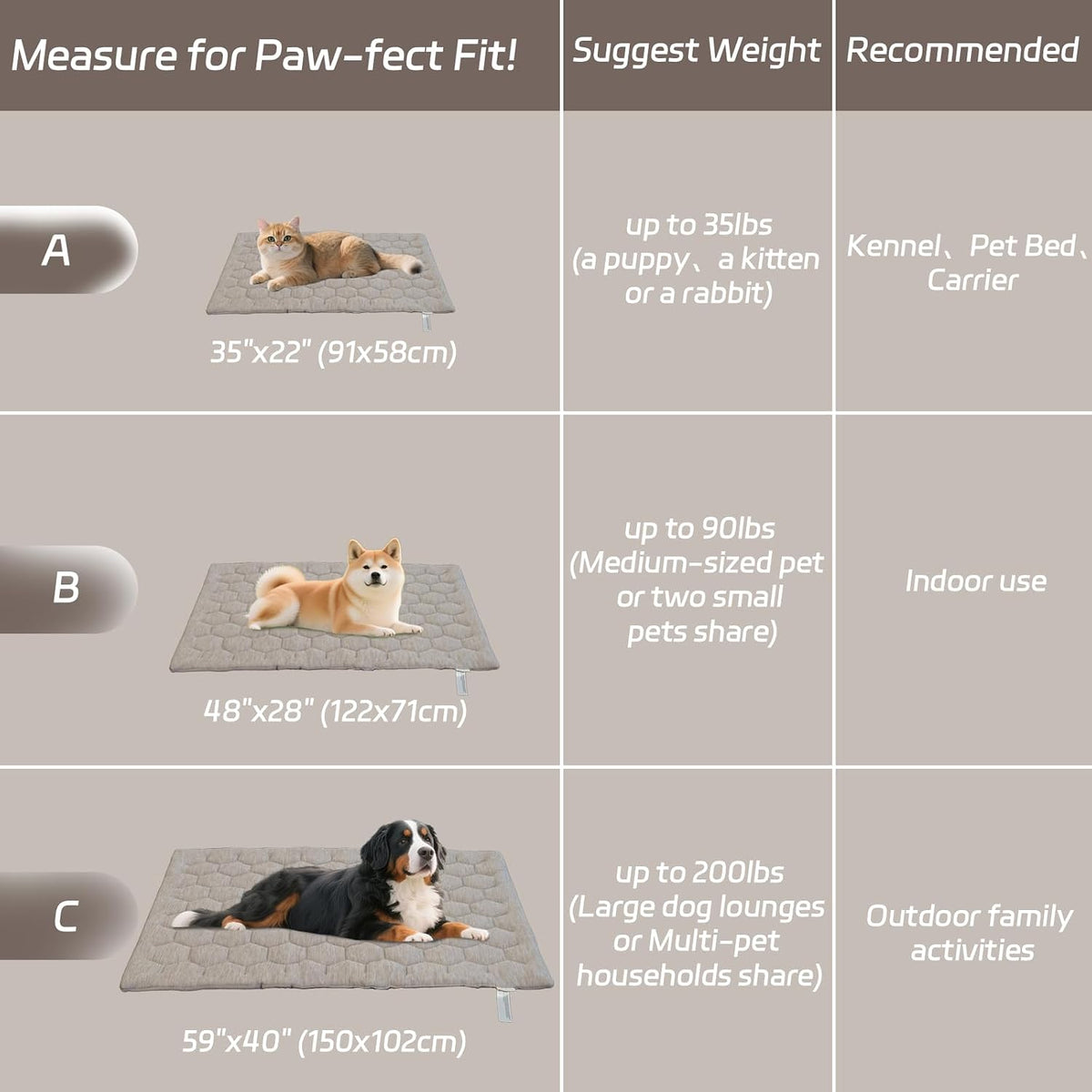 Cooling Mat for Dogs, Q-MAX>0.4 Size A(35"X22") Taupe