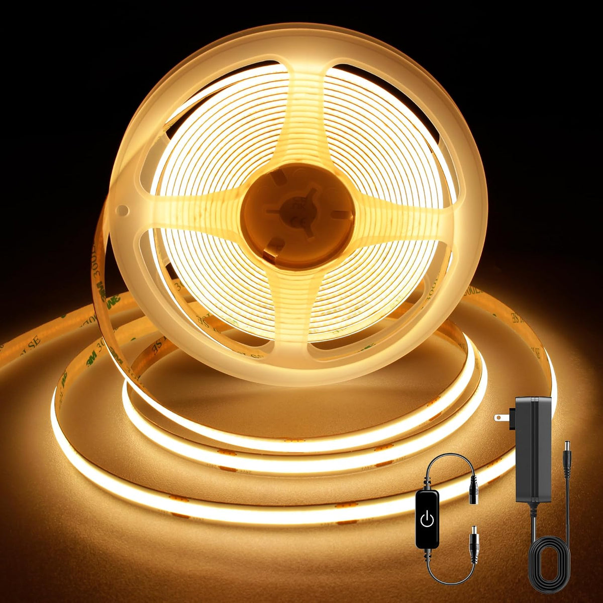 Pandery COB LED Strip,Led Strip Lights 5M/16.4Ft,Touch Dimmable LED Strips,Cri90+,2700K Warm White Cob Led,1600Leds,24V LED Tape Lights,Indoor for Bedroom, Kitchen, TV, Mirror,Cabinet
