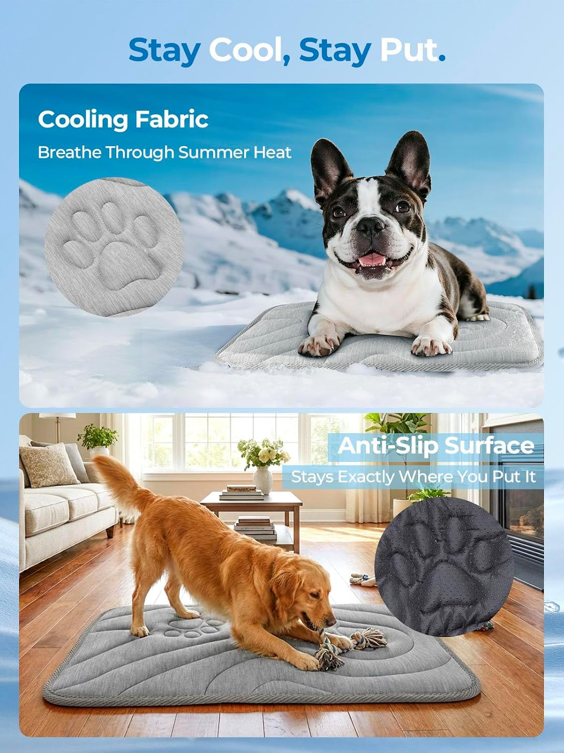 Dog Cooling Mat, Anti-Slip, Thick 3D Orthopedic Summer Pad for Dogs & Cats, Q-MAX > 0.5, Non-Toxic, Machine Washable, Chew-Resistant, Portable for Crate, Bed, Sofa, Car (Cool Grey, Medium)