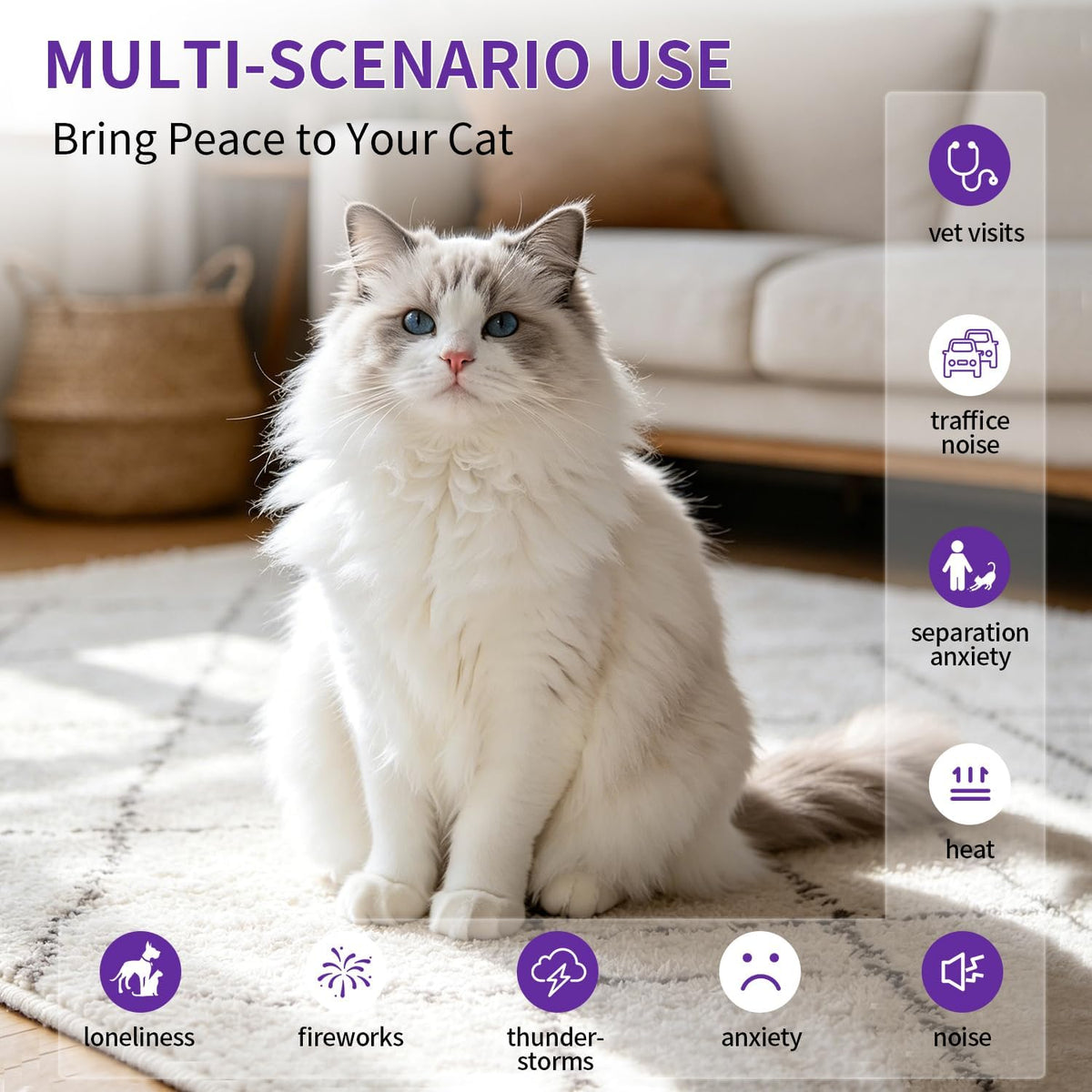 Cat Calming Diffuser Kit with 2 Diffusers & 4 Refills (48Ml Each), Cat Pheromones Calming Diffuser for Cat Anxiety Relief, Stress Reduction & Behavior Support, 30-Day Refills, Suitable for All Cats