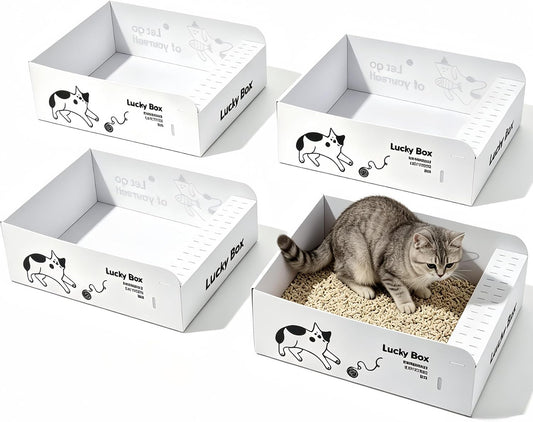 4 PCS Disposable Foldable Litter Boxes for Cats, Portable PP Cardboard Cat Litter Box with Disposable Scoop, Waterproof Hygienic, for Car Travel Plane Van Camping Hotel