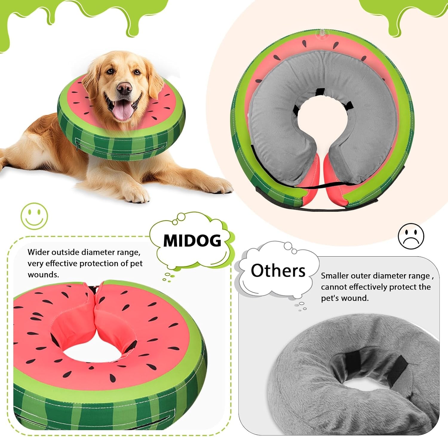 MIDOG Soft Inflatable Dog Cone, Donut E-Collar Alternative for after Surgery, Prevents Licking, Allowing Normal Eating & Vision, Comfortable Recovery Collar for Small Medium Large Dogs & Cats, Red-M