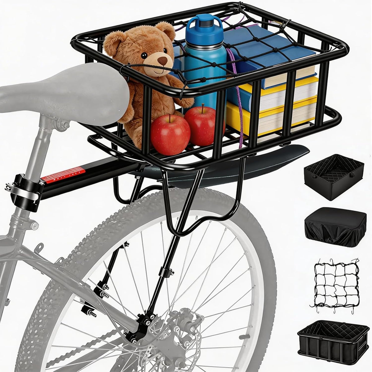 Bike Rack with Basket & Mudguard,Bike Cargo Rack,Large Capacity Bike Basket