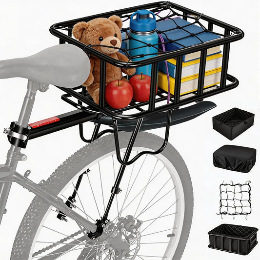 Bike Rack with Basket & Mudguard,Bike Cargo Rack,Large Capacity Bike Basket