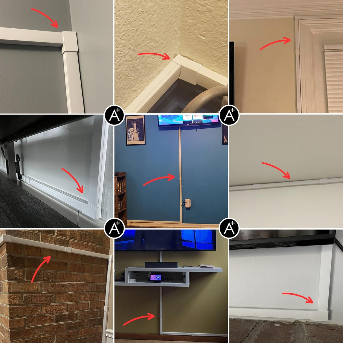 A+ ELECTRIC Cord Cover Full Kit, 26Ft/315In Self-Adhesive Cable Raceway, 20 Snap-On Channels, Wire Hider for TV, HDMI & Speaker Cables, Includes Connectors & Corners, Paintable Cable Management, White