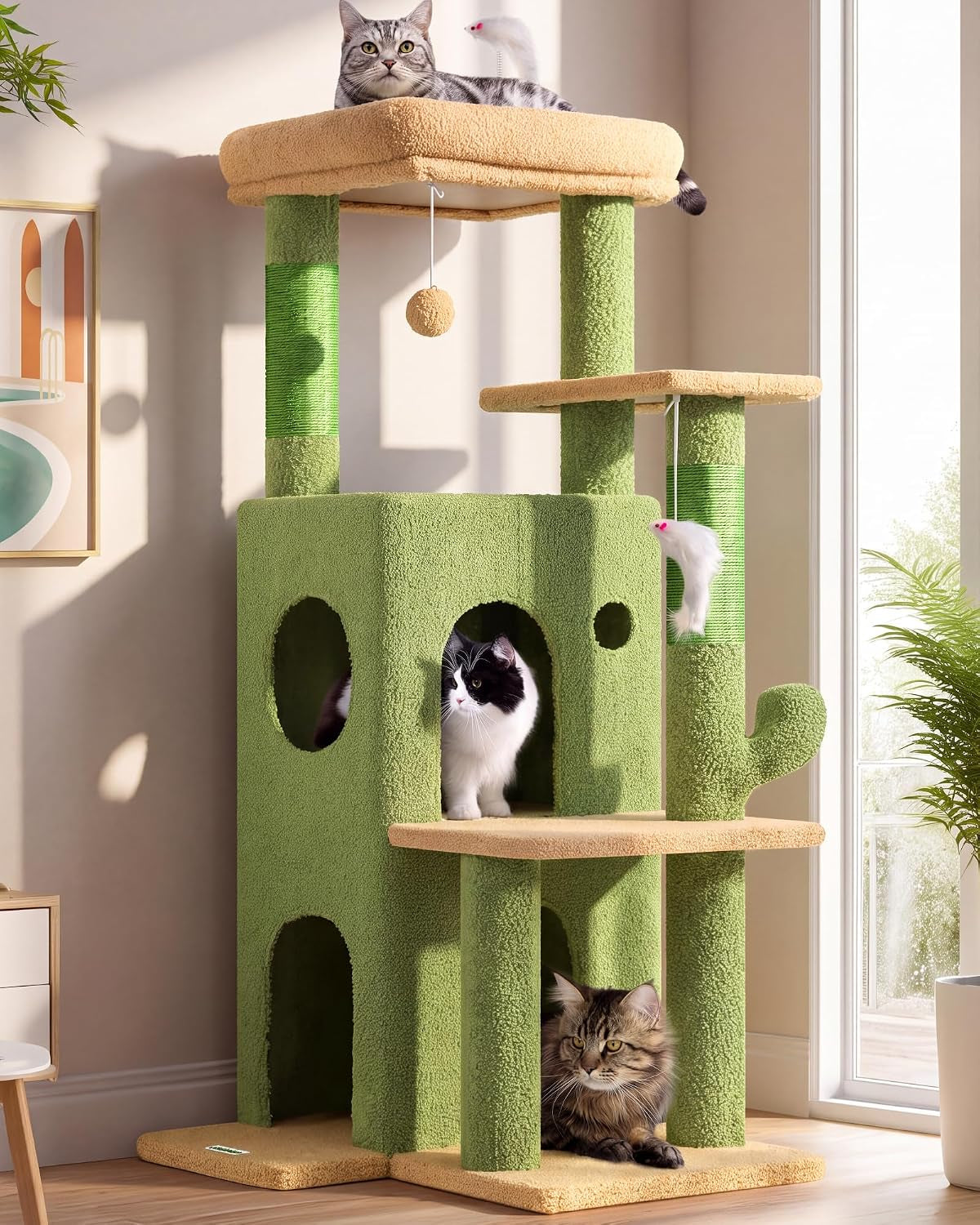Globlazer Cactus Cat Tree Tower for Indoor Cats Large Adult, FC50, Green