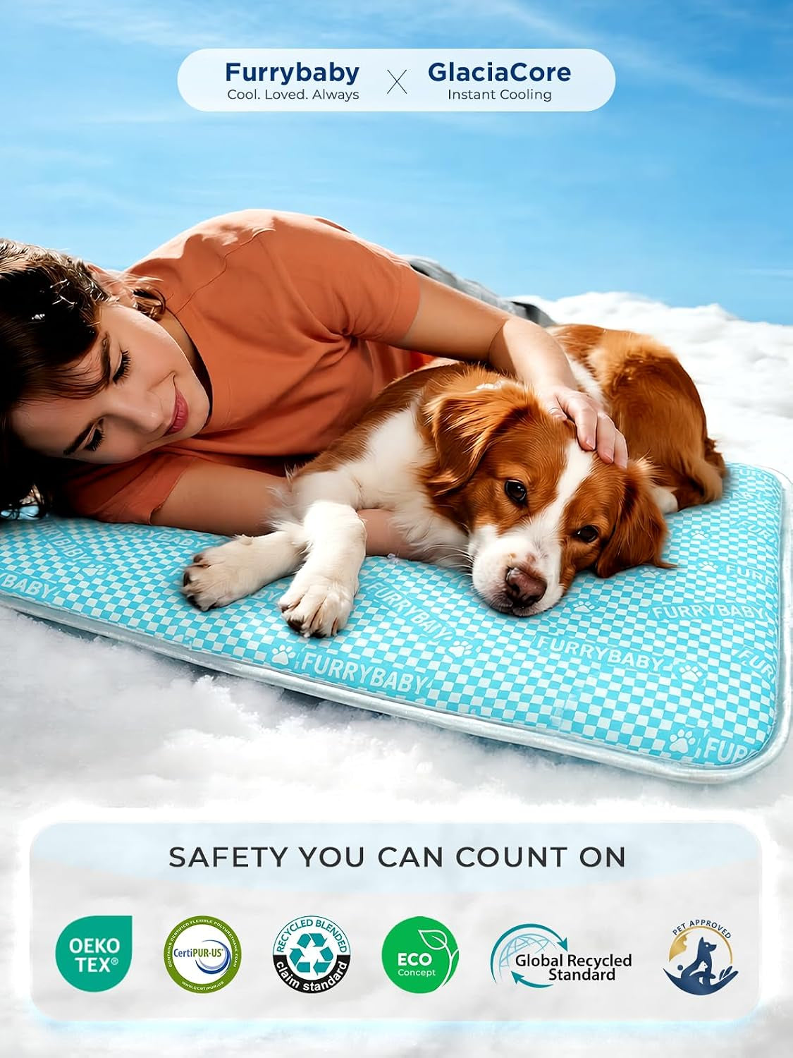 Furrybaby Dog Cooling Mat, Washable Thick Mat for Dogs Cats, 44X32, Sea