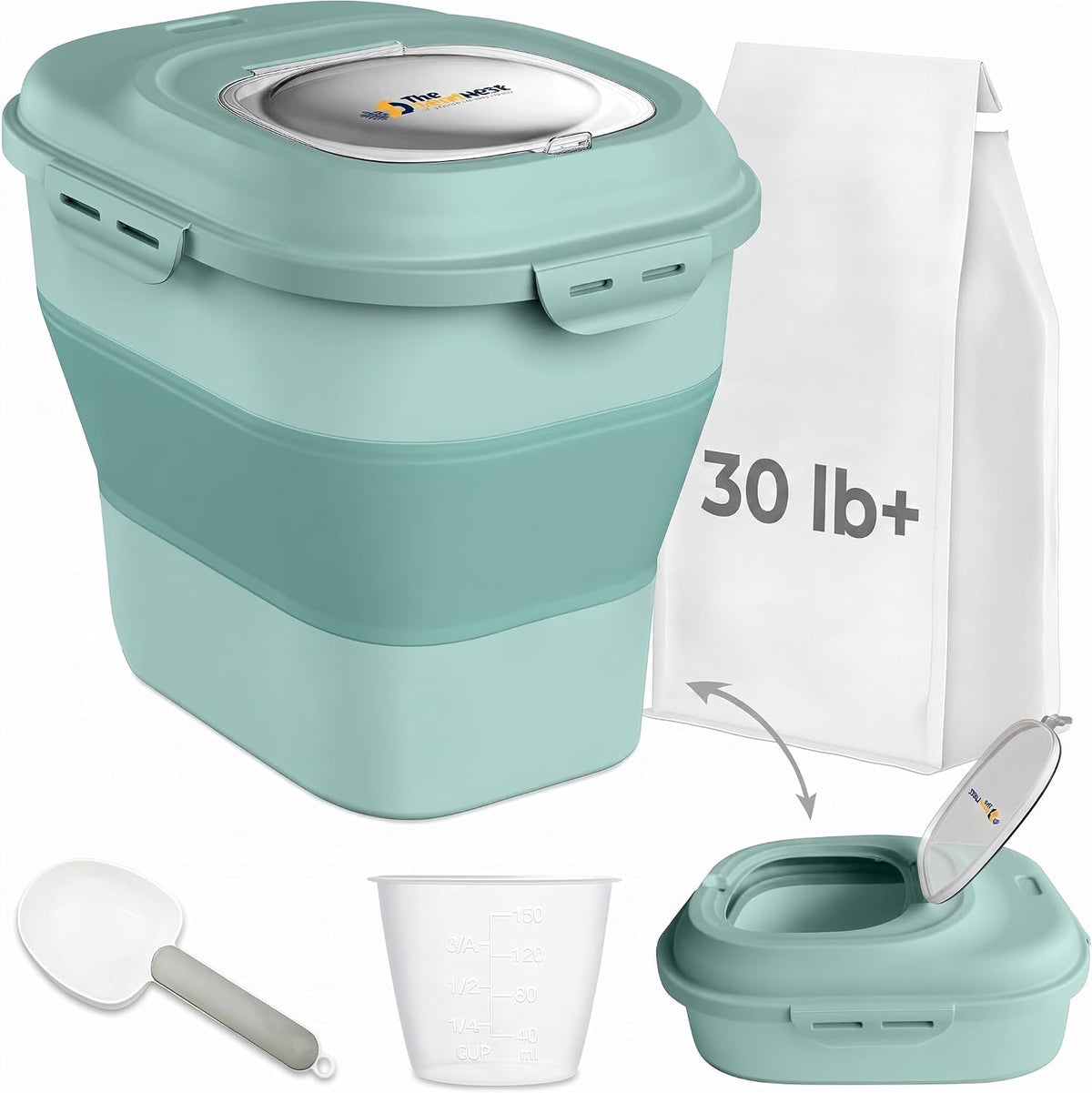 Dog Food Storage Container 30-35 Lb, Airtight Collapsible Cute Dog Food Container with Wheels & Scoop, Stackable Pet Food Storage Container for Dog & Cat Food
