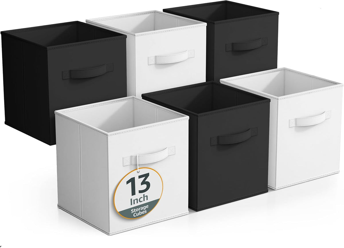 Sorbus 6-Pack Fabric Storage Cubes (13 Inch, Black & White)