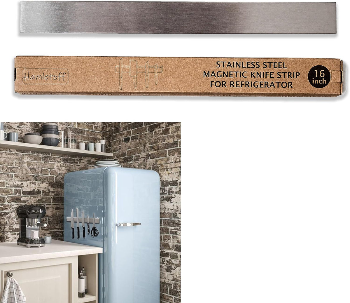 Premium Magnetic Knife Holder for Refrigerator – 16 Inch Professional Double Sided Magnetic Knife Strip for Fridge - Stainless Steel Magnetic Knife Holder for Wall Self Adhesive