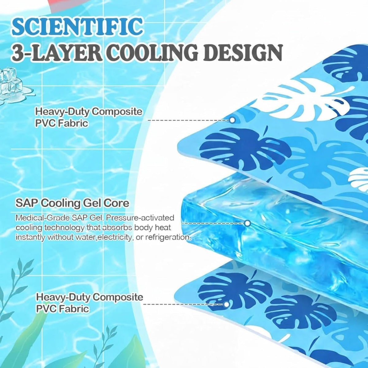 Drydiet Blue Cooling Bed Mat for Cats, Small Dogs, Small Pets, 25.6"X19.7" Thickened Rectangle Pad Anti-Grab Internal Gel without Water Filling, Lightweight, Washable, Playmat for Indoor/Outdoor