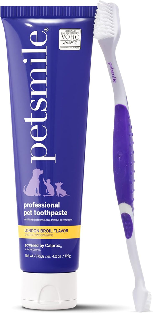 Petsmile Pet Teeth Brushing Kit, Toothpaste + Brush, London Broil 4.2 Oz