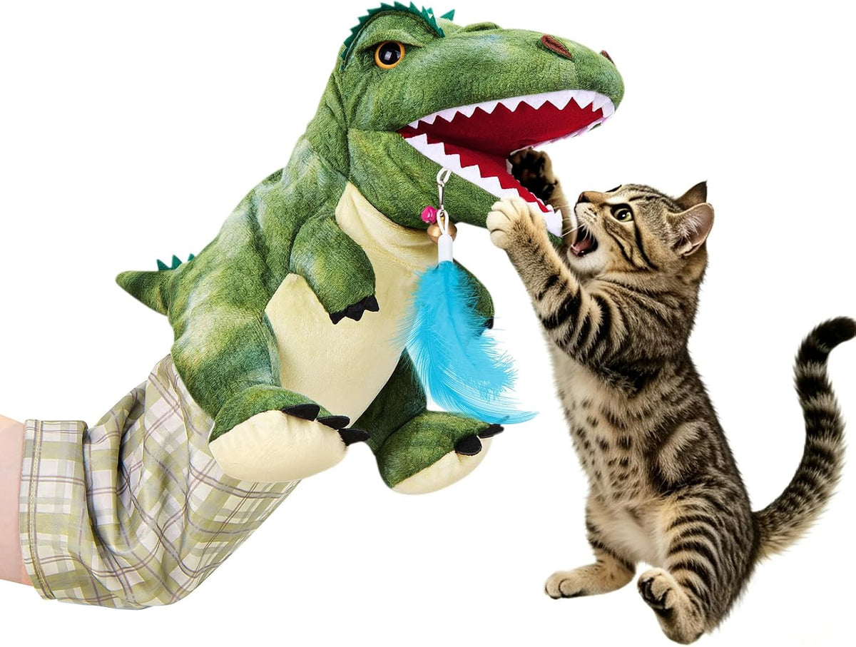 T-Rex Dinosaur Cat Puppet Glove, Interactive Toy with Movable Jaw