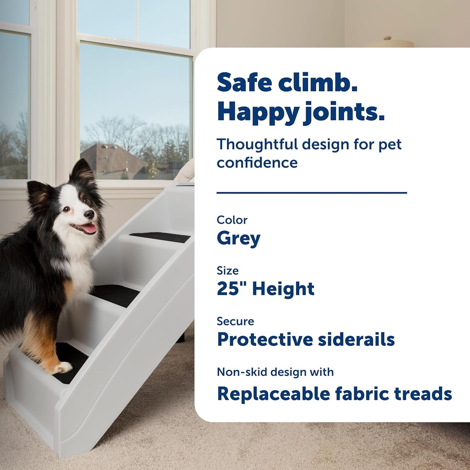 Petsafe Cozyup Folding Dog Stairs, Portable Indoor/Outdoor Pet Steps for Bed & Couch, Grey, 25 Inch