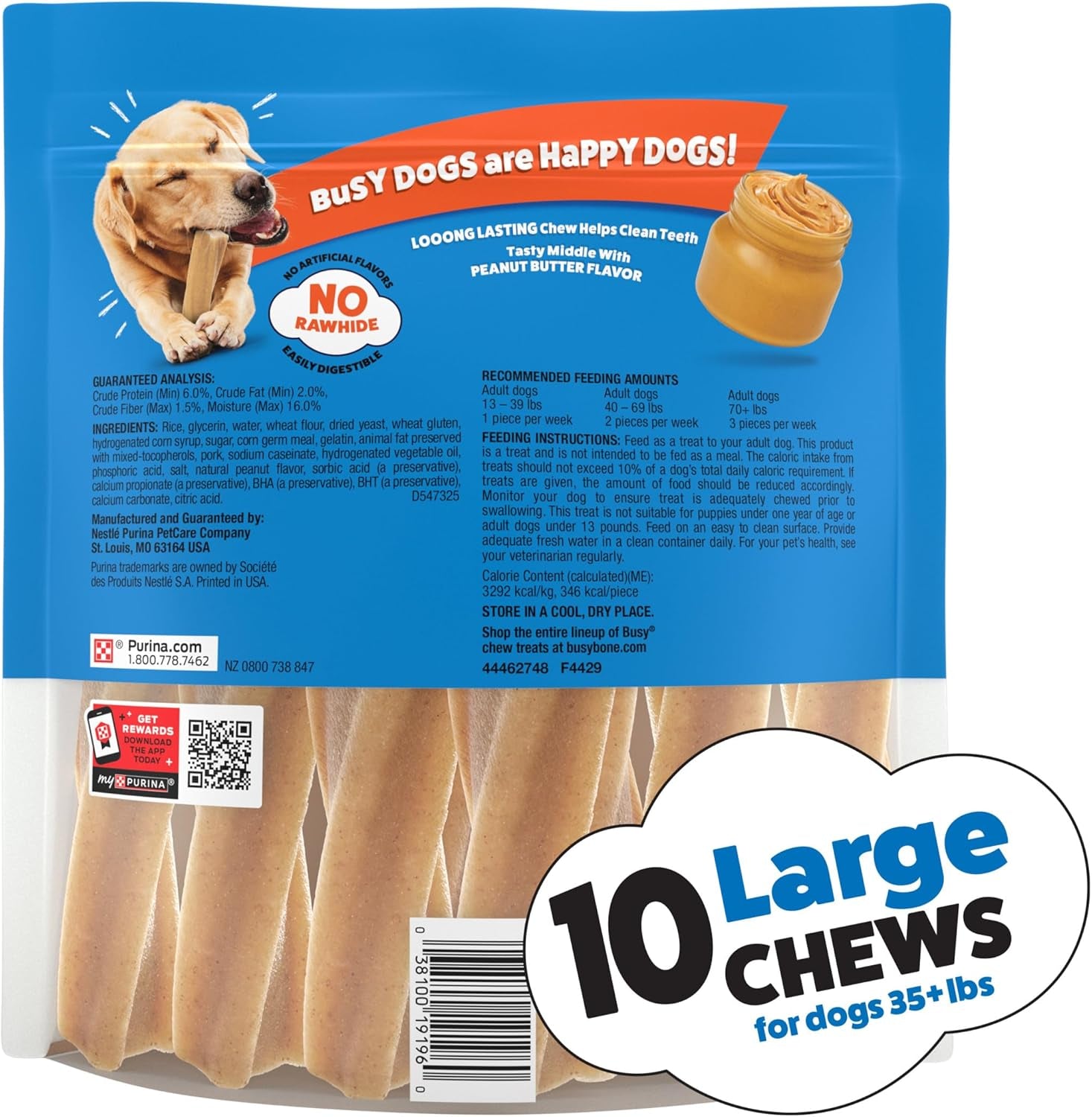 Purina Busy Bone Adult Dog Chew Bone Treats, Peanut Butter - 10 Ct. Pouch
