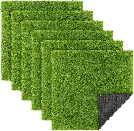 TURSTIN 6 Packs Artificial Grass Square Mat 12 X 12 Inch Fake Grass Turf Patch with Drainage Hole Synthetic Garden Grass Tiles Realistic Grass Rug for DIY Indoor Outdoor