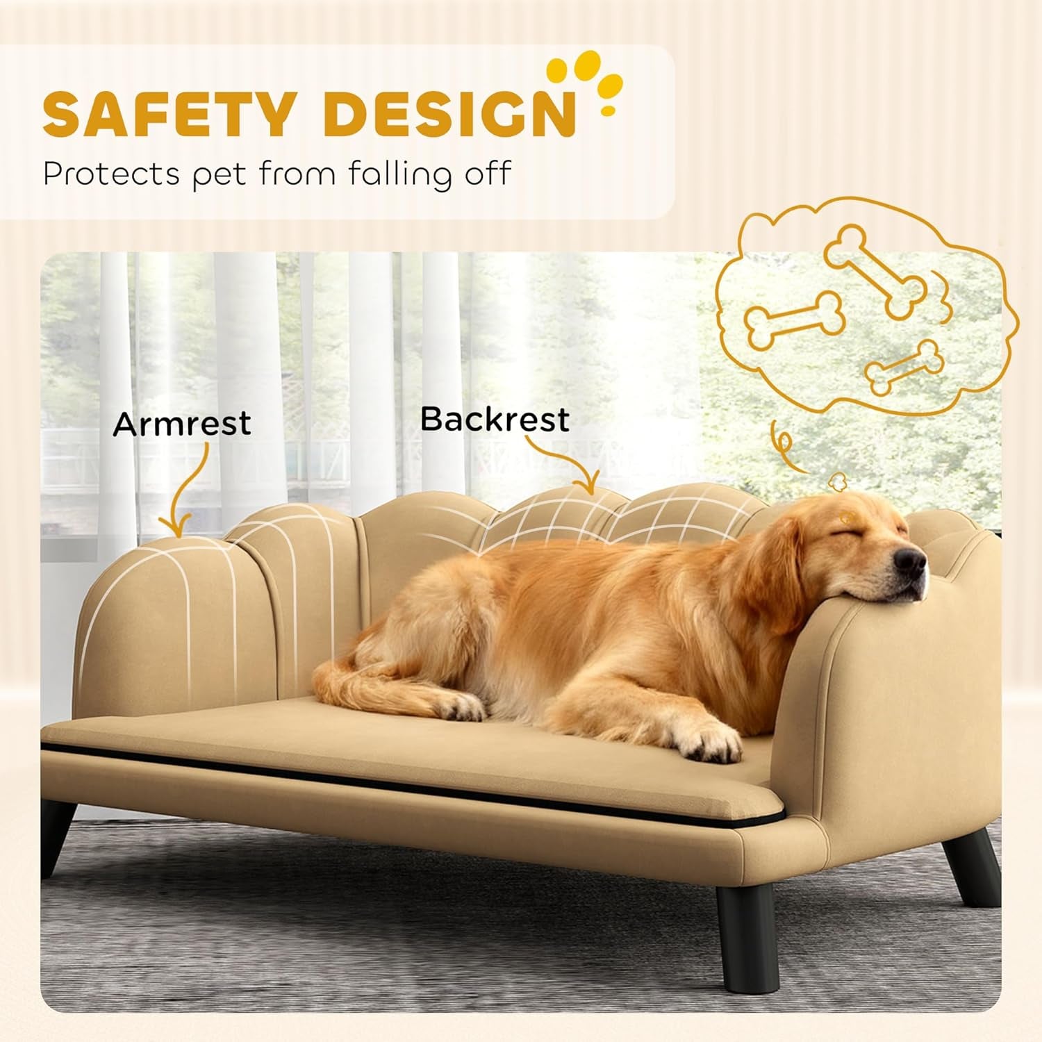 Pawhut Velvet Large Dog Couch with Foam Cushion, Soft and Cute Dog Bed with Pearl Design, Pet Sofa for Big and Medium Breeds, Coffee