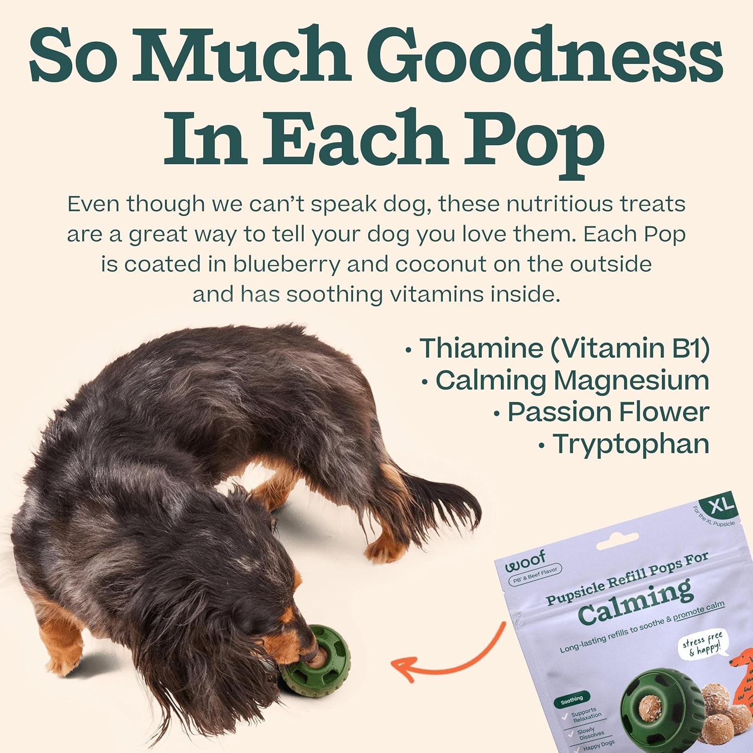 WOOF Pupsicle Refill Pops for Calming - Long-Lasting Refills for the Pupsicle Toy to Promote Calm - Calming Dog Treats - Magnesium for Dogs- XL Pops - 5 Count