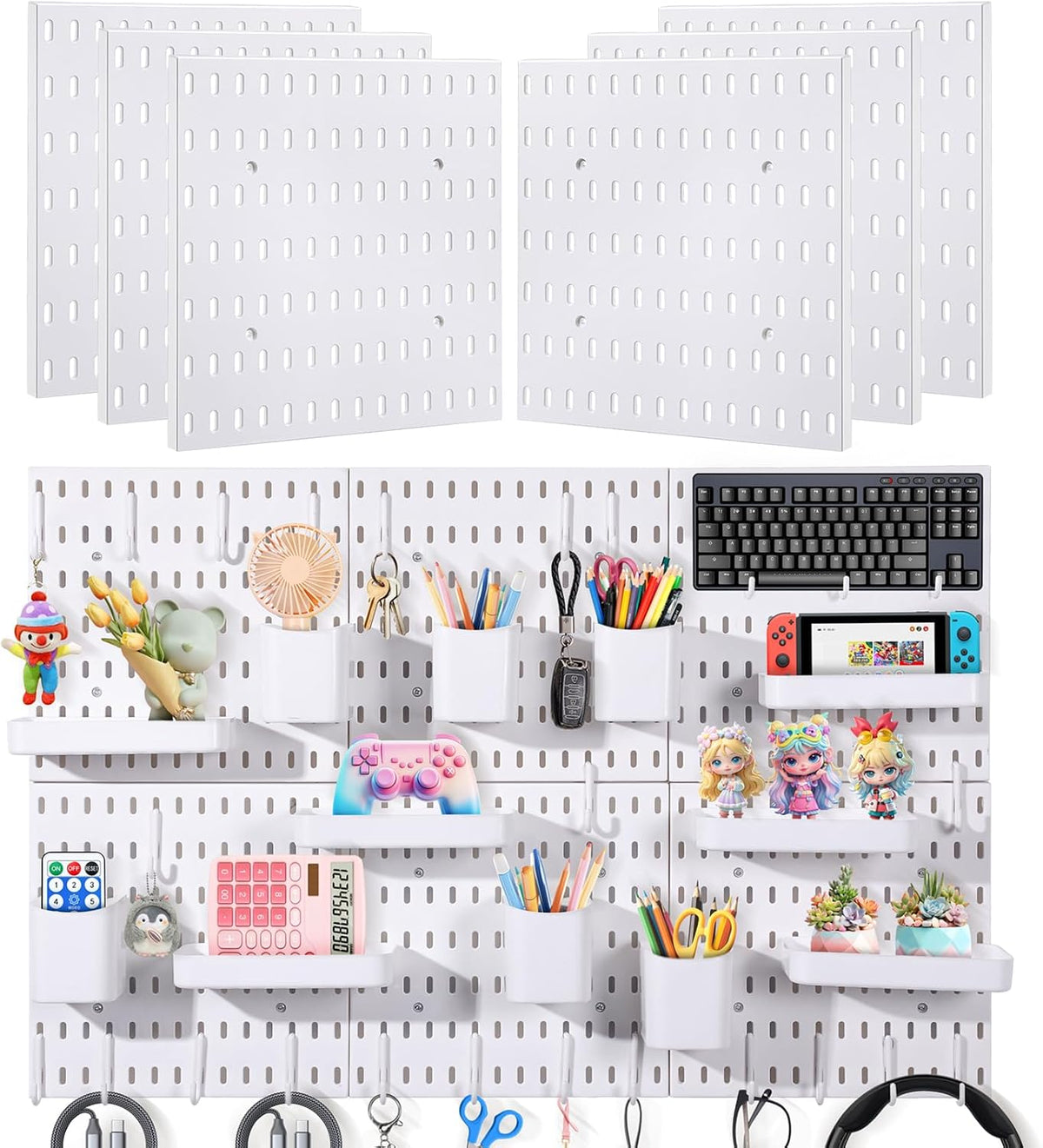 48 PCS Pegboard Wall Organizer Kit, 6 Panels with 42 Hooks and Baskets