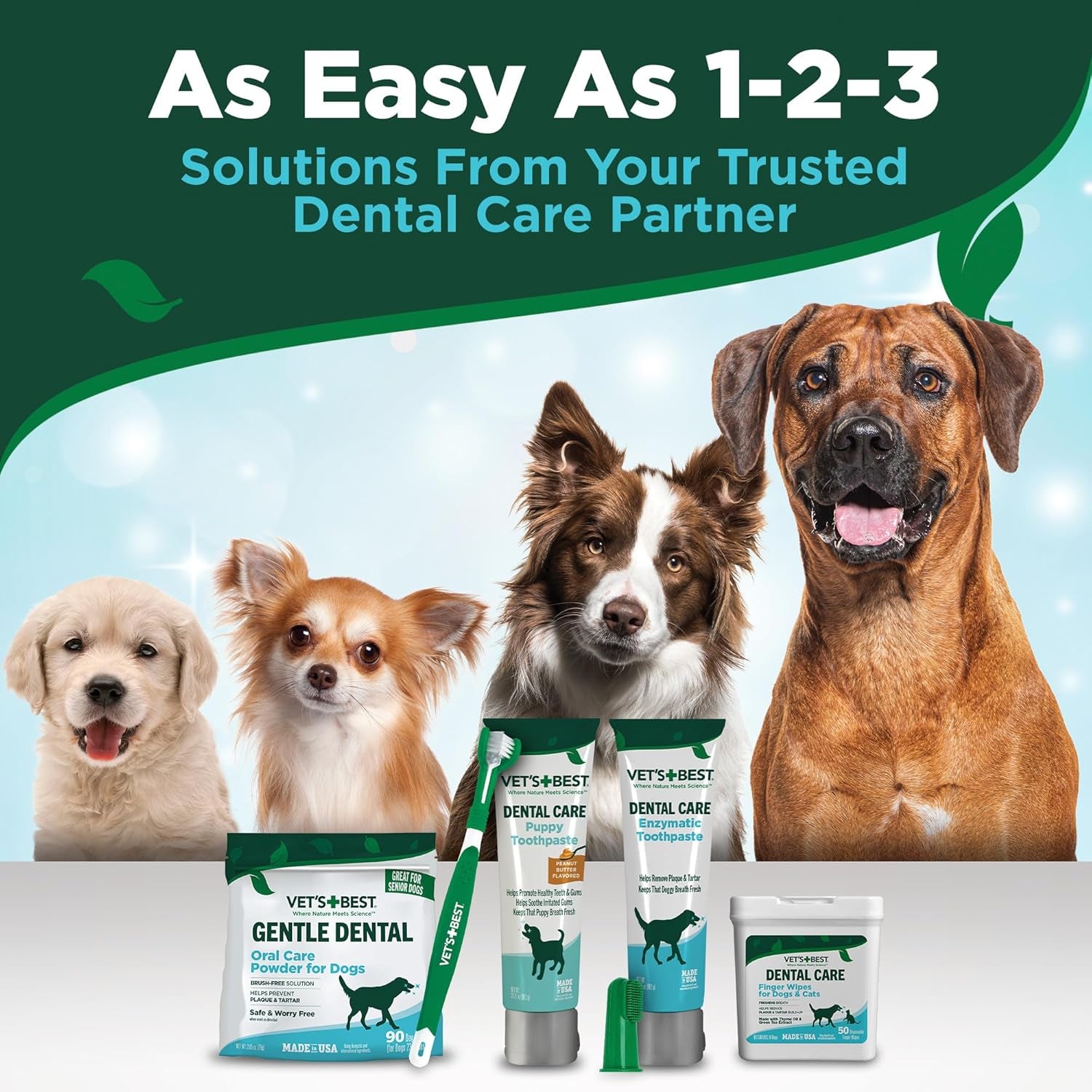 Vet'S Best Finger Dental Wipes for Dogs and Cats – Oral Care Wipes for Teeth Cleaning, Fresh Breath, and Tartar Control – Gentle Finger Pads for Pet Dental Hygiene and Plaque Removal – 50 Count