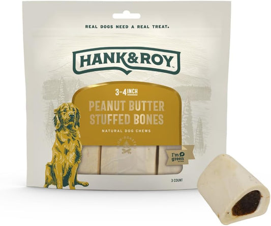 Hank & Roy Peanut Butter Filled Dog Bones, Long Lasting Chews, 3 Pack