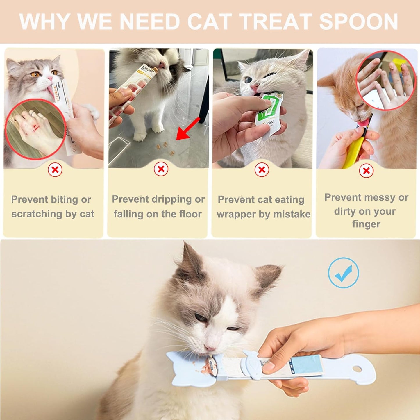 PETPAWLOVELY-3PCS Cat Treat Spoon Squeeze,Cat Strip Feeder Spoon,Easy Feeding Spoon for Licky Treats,Pet Food Spoon for Wet Food, Suitable for Churu Paste Treat(3 Color)