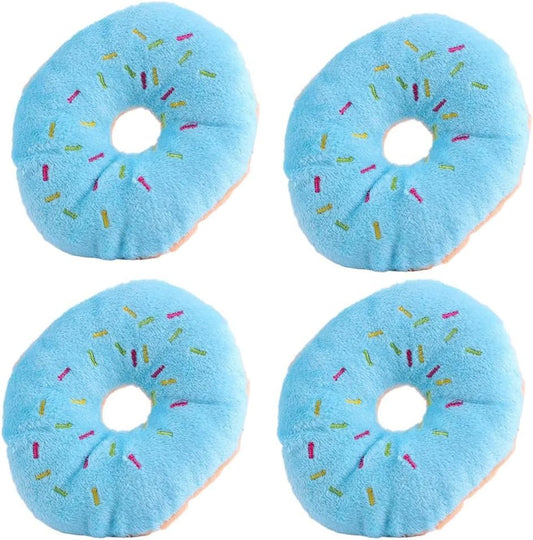 Jinshining 4 Pcs Donut Shape Plush Blue Pet Toy,Lovely Donut Shaped Squeaky Squeaking Sound for Pet Chew Toy Squeaky Plush Dog Toy Blueberry Chew Guard Technology Dog Squeak