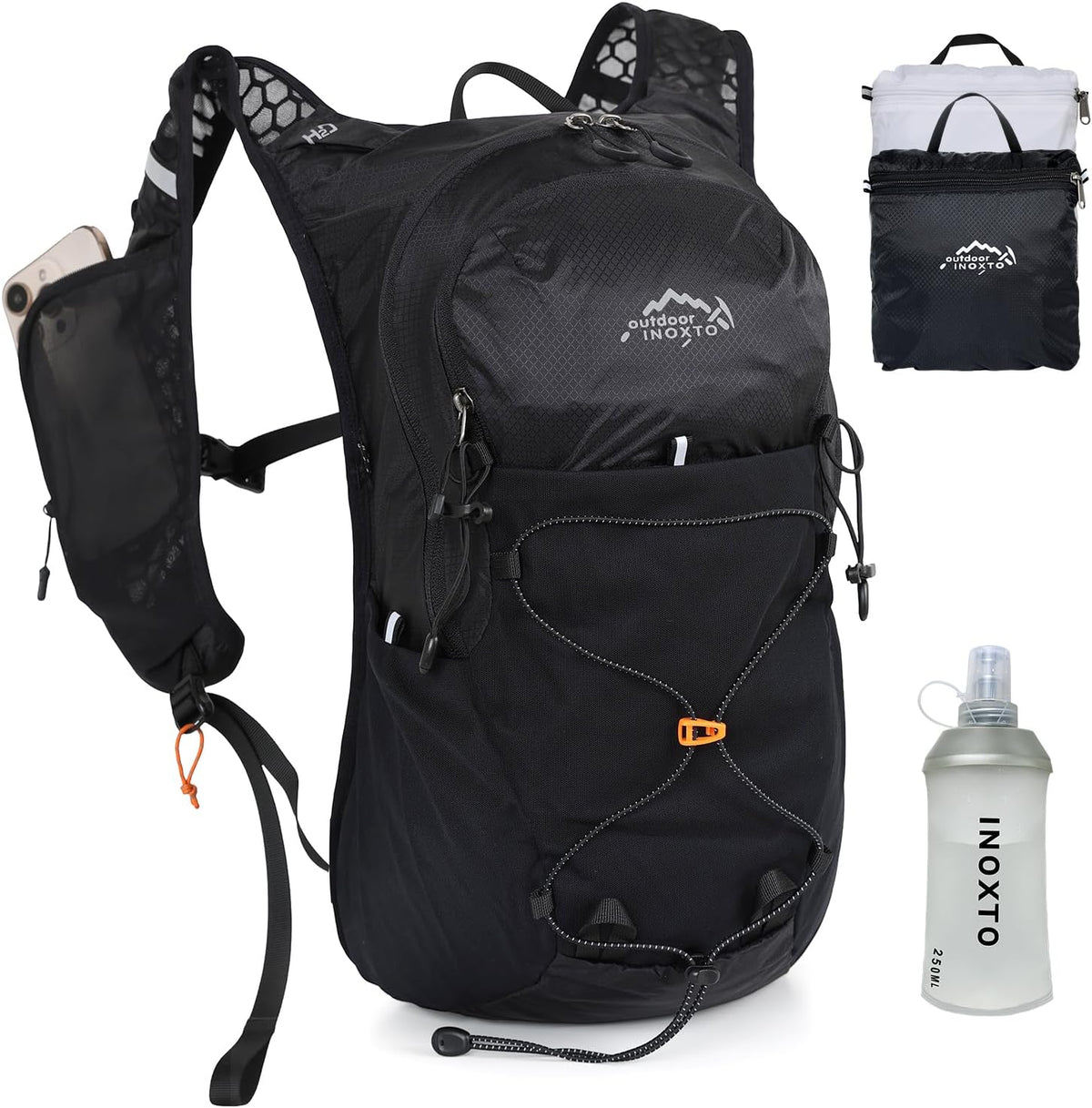 IX INOXTO 15L Small Hiking Backpack Lightweight Foldable Packable Backpack Waterproof Travel Camping Daypack for Men Women (Black)