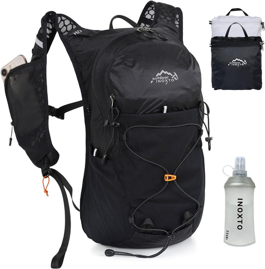 IX INOXTO 15L Small Hiking Backpack Lightweight Foldable Packable Backpack Waterproof Travel Camping Daypack for Men Women (Black)