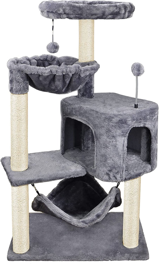 YUNIQUE Cat Tree with Cat Condo and Big Hammock, Grey