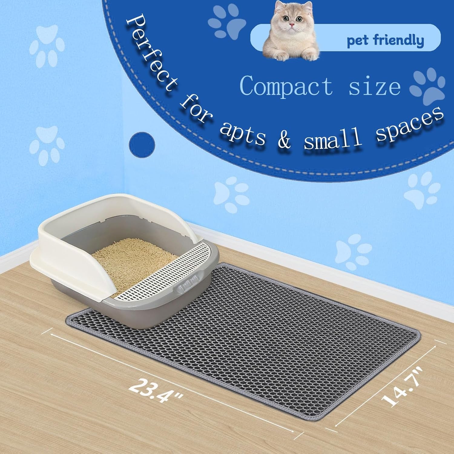 Double Layer Honeycomb Ultra Soft Cat Litter Mat - 23.4" X 14.7", Bpa-Free, Upgraded Non-Slip & Urine-Proof Bottom, Durable & Easy Clean, Gray Pack of 1