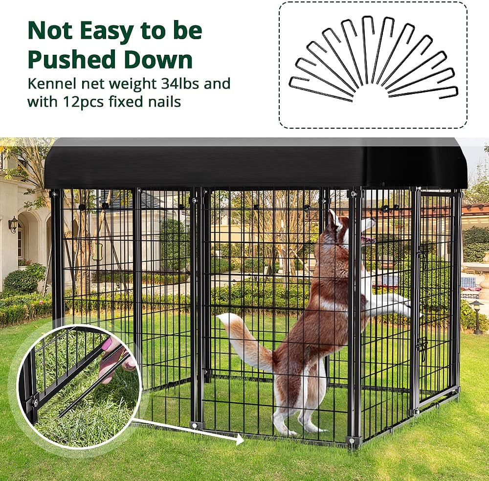 Dog Kennel outside with Roof, 4'X4'X4.5' Outdoor Dog Kennels for Large Dogs, Heavty Duty Welded Dog Crate Playpen with Uv-Resistant Waterproof Cover