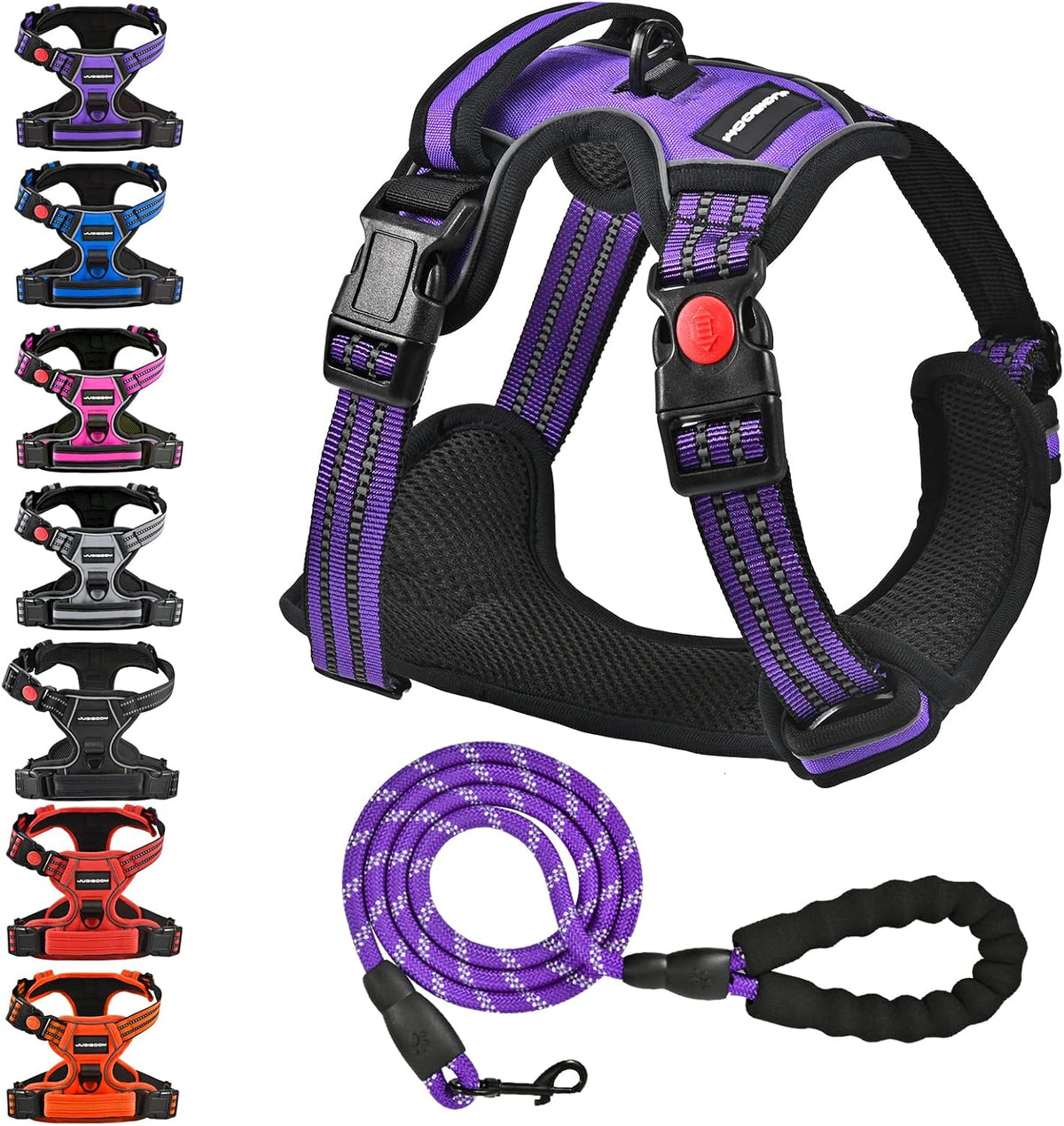 No Pull Dog Harness with a Free Heavy Duty 5Ft Dog Leash, Adjustable Soft Padded Dog Vest, Reflective No-Choke Pet Oxford Vest with Easy Control Handle for Small and Large Dogs (Purple, Small)