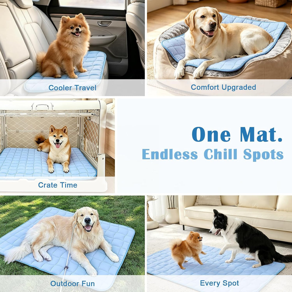 JOLLYVOGUE Cooling Mat for Dogs, Large Dog Cooling Pad, 44"X32", Blue