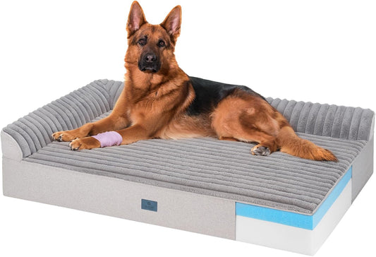 Veehoo Orthopedic Dog Bed for Large Senior Dogs, 7 Inch Thick XXL Memory Foam Dog Bed with L Shaped Bolsters, Orthopedic Pet Couch with Waterproof Liner & Removable Washable Cover, 52"X36"X7"
